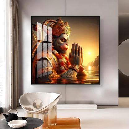 Hanuman Ji Worshipping Premium Acrylic Square Wall Art