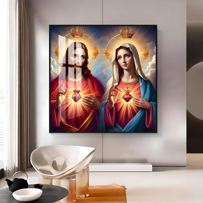 Sacred Heart of Jesus and Mary Premium Acrylic Square Wall Art