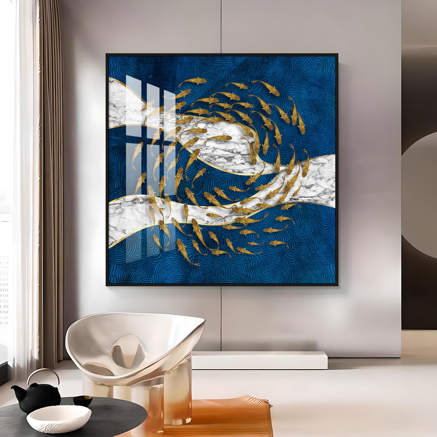 Koi Fish In Circular Motion Premium Acrylic Square Wall Art