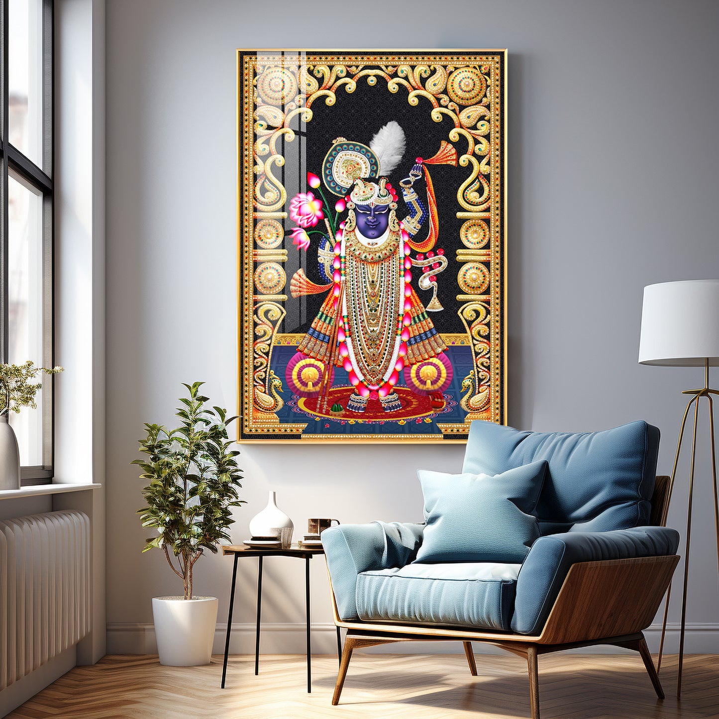 Celestial Krishna Premium Acrylic Vertical Wall Art