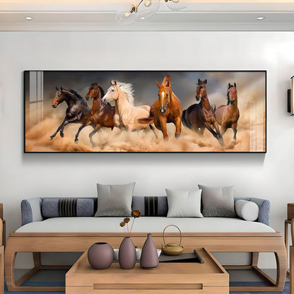 Brown Lucky Horses In Desert Premium Acrylic Horizontal Wall Art