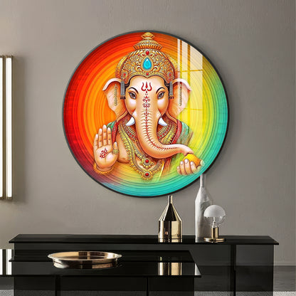 Lord Ganesha Premium Acrylic Round Wall Art