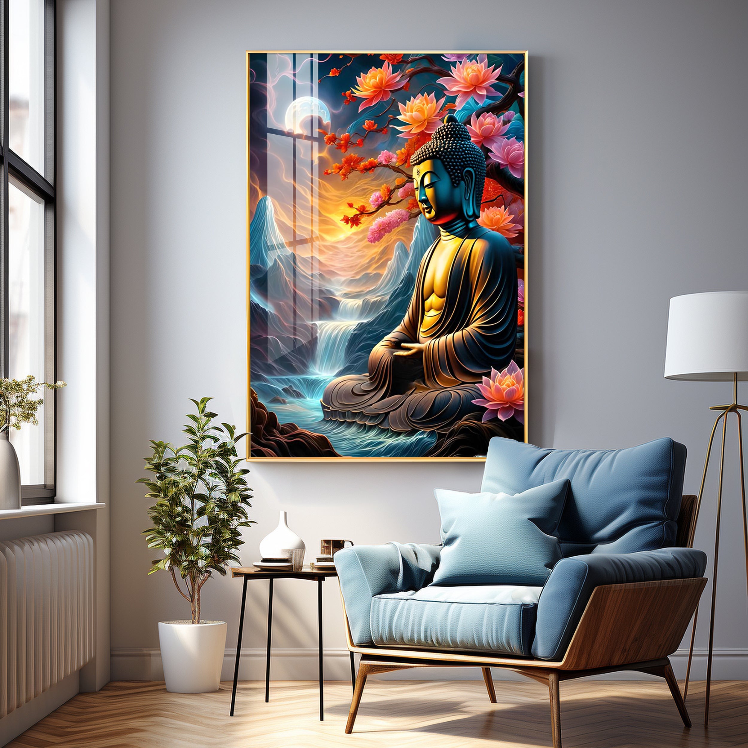 Sitting Buddha Under The Tree Premium Acrylic Vertical Wall Art