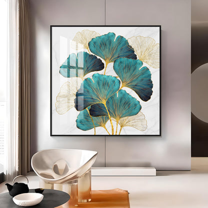 Green Lotus Leaf Premium Acrylic Square Wall Art