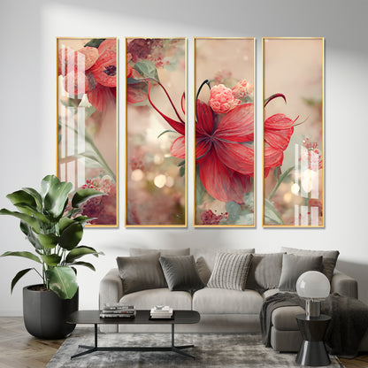 Lovely Flowers Premium Acrylic Vertical Wall Art (set of 4)