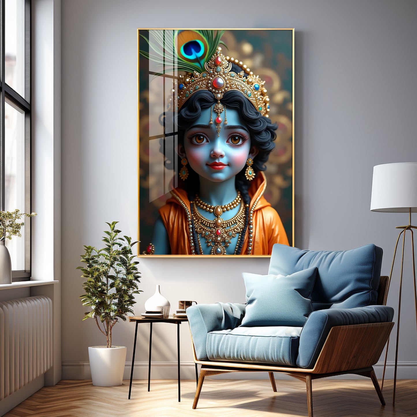 Cute Portriate Of Little Krishna Premium Acrylic Wall Art