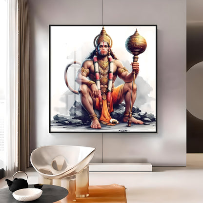 Jai Shree Hanuman Premium Acrylic Square Wall Art