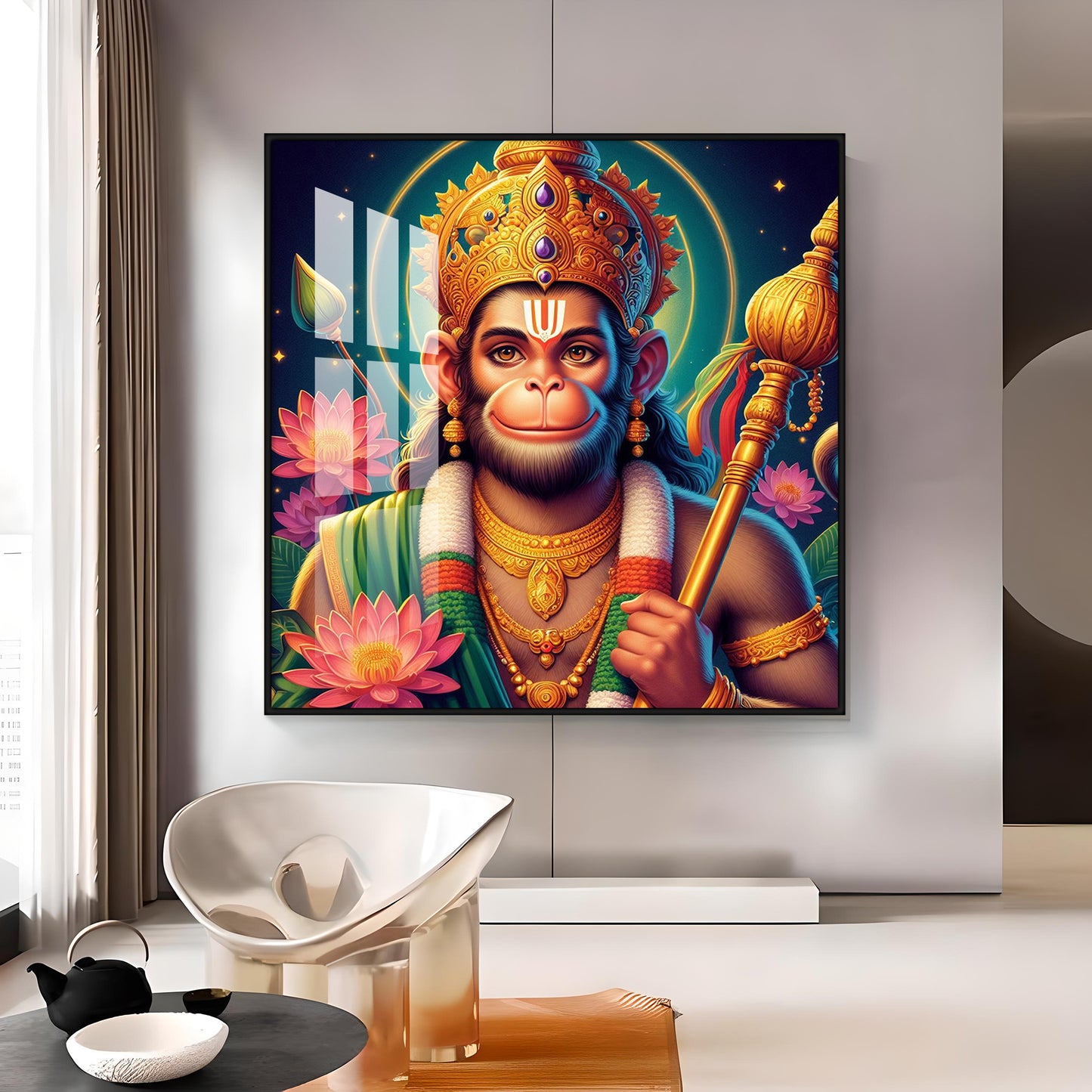 Lord Hanuman Premium Acrylic Square Wall Art