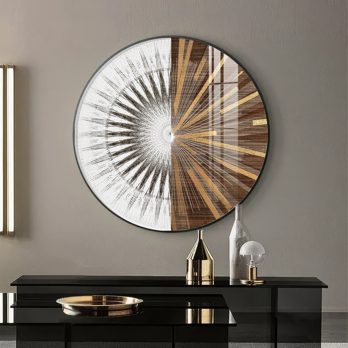 Gold & White Abstract Premium Acrylic Round Wall Art