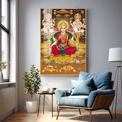 Goddess Maha Laxmi Ji Premium Acrylic Vertical Wall Art