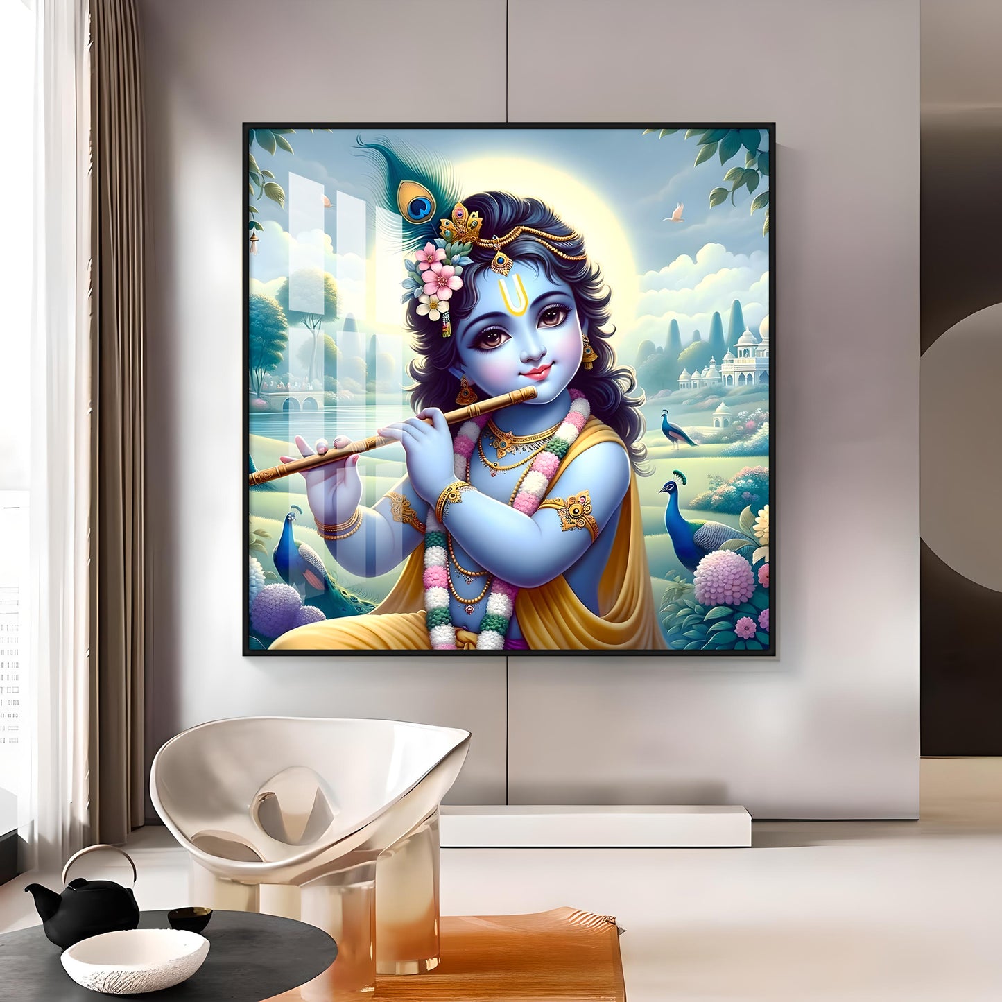 Bal Gopal With Flute Premium Acrylic Square Wall Art