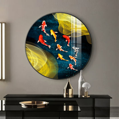 Koi In Motion Premium Acrylic Round Wall Art
