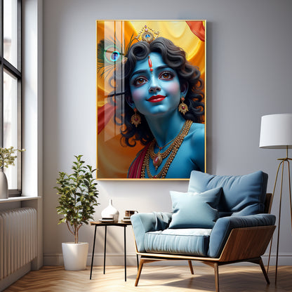 Krishna in Blue and Yellow Premium Acrylic Wall Art