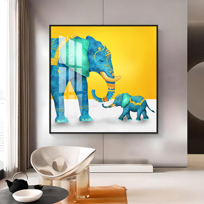 Elephant With His Kid Premium Acrylic Square Wall Art