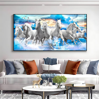 Vastu Running Horses With Sunrise Premium Acrylic Horizontal Wall Art