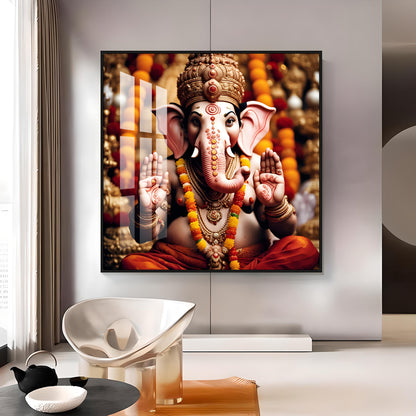 Divine Shri Ganesh Premium Acrylic Square Wall Art