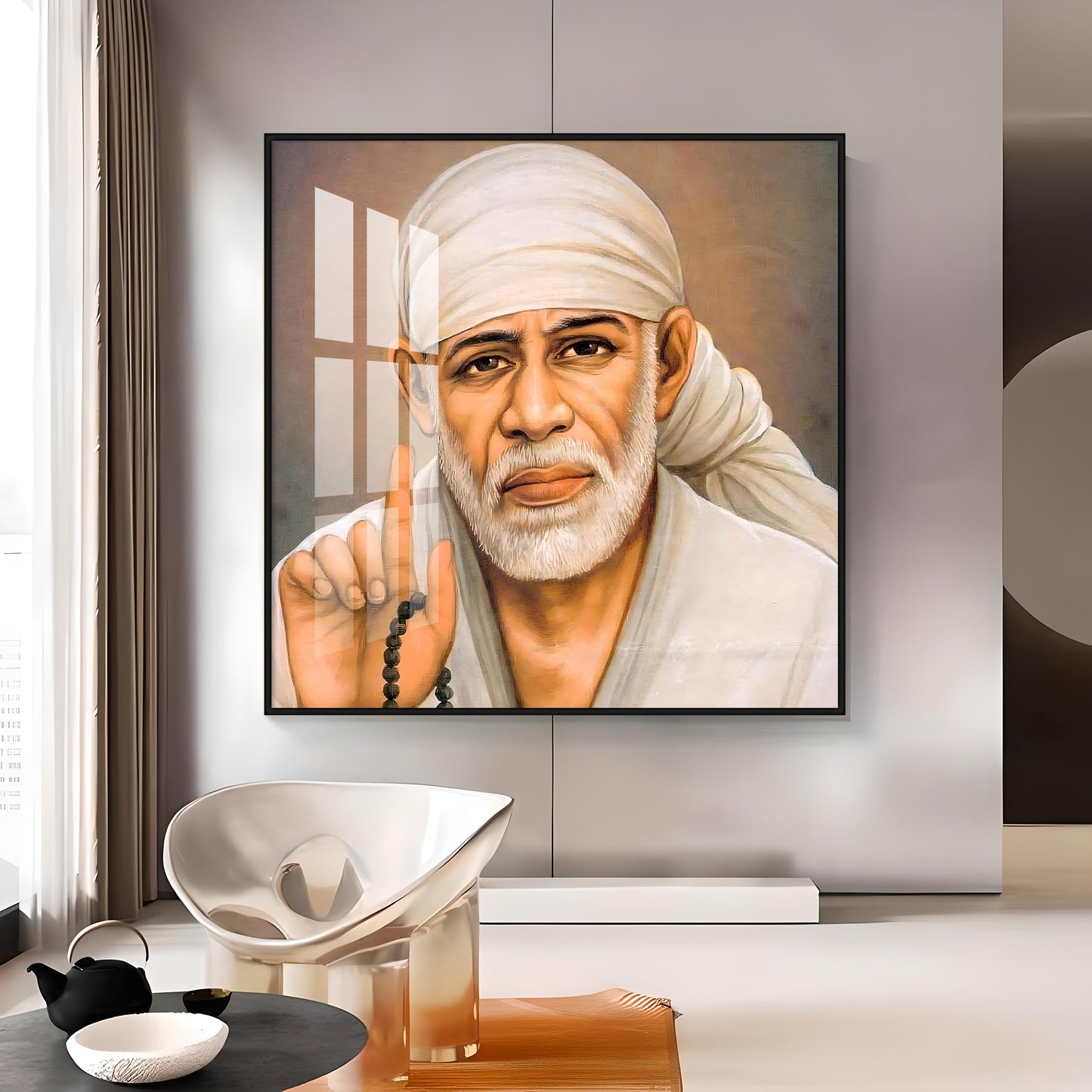 Om Sainath Premium Acrylic Square Wall Art