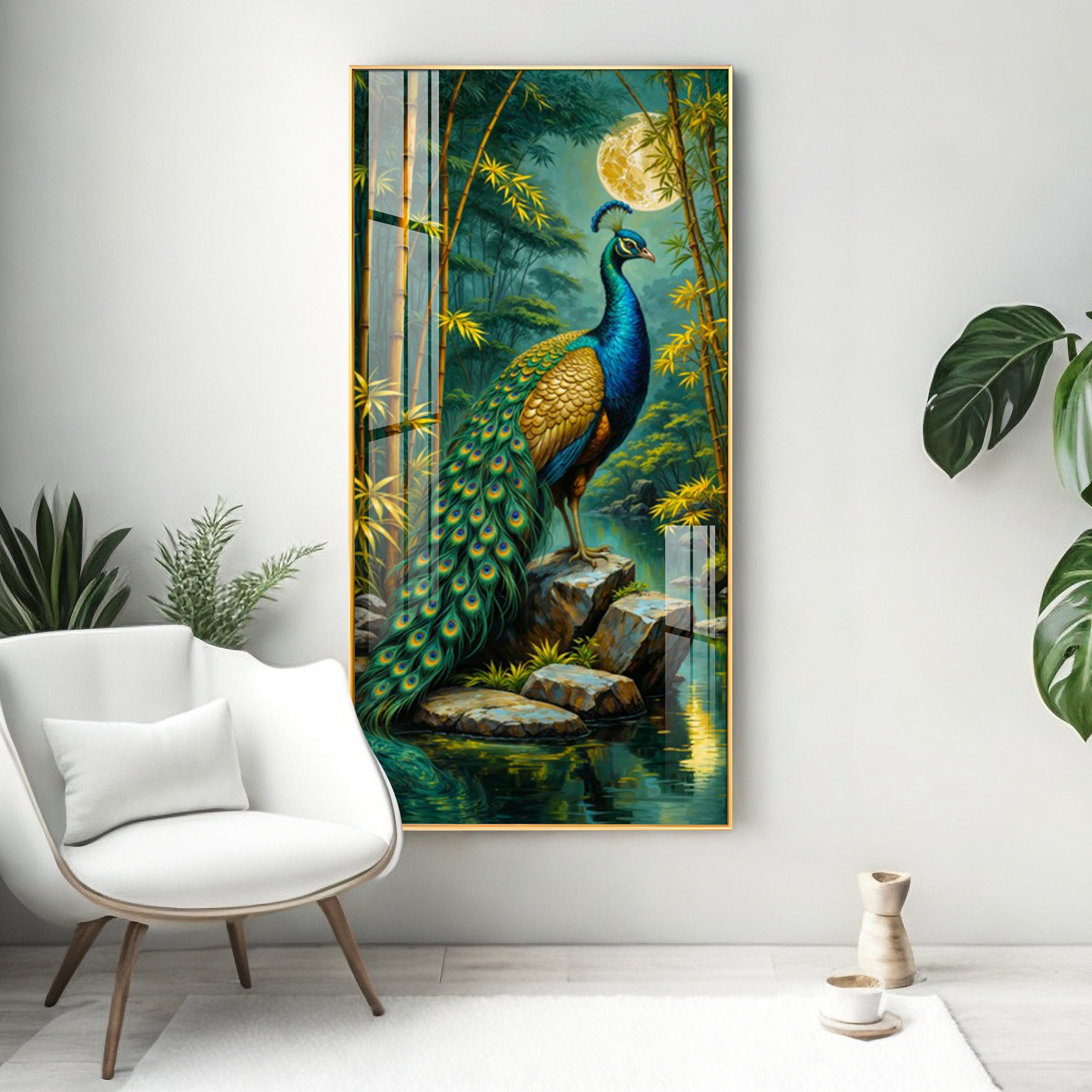Forest Peacock Premium Acrylic Vertical Wall Art