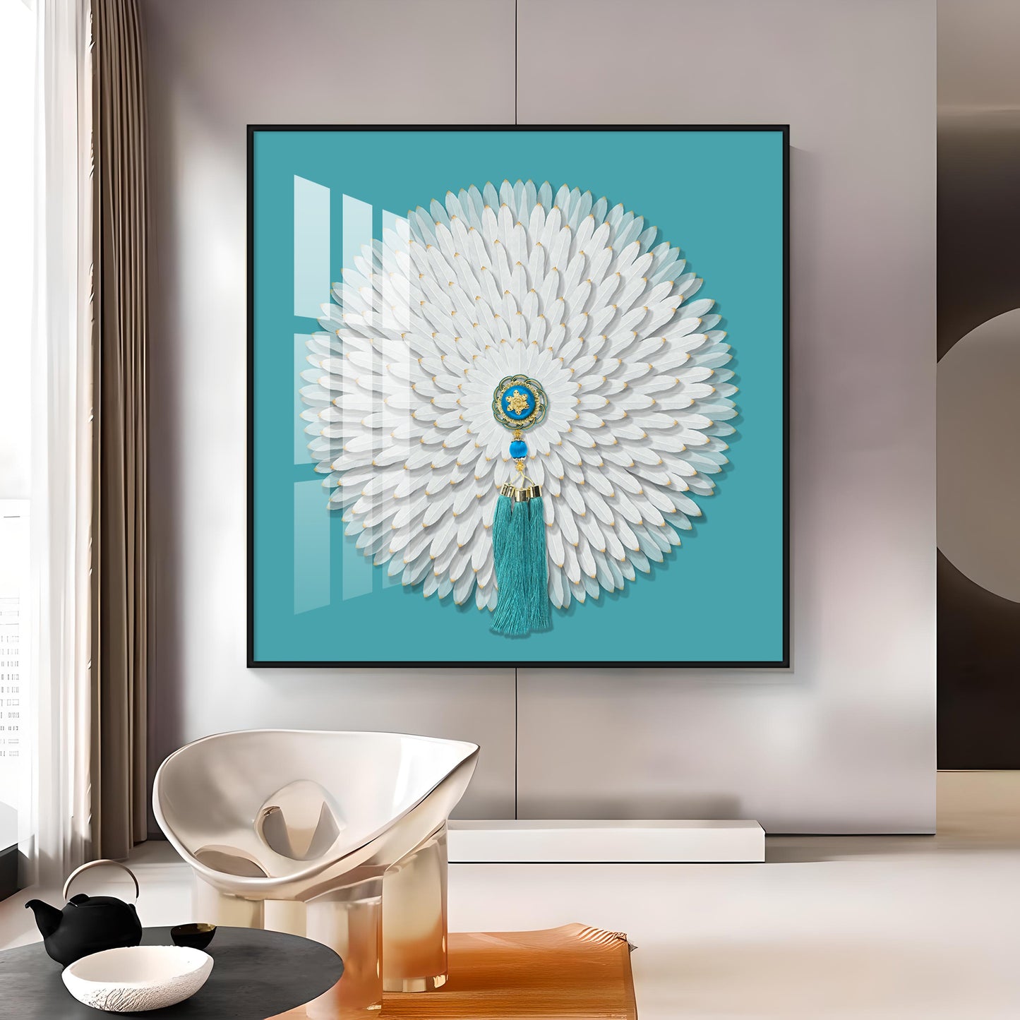 Lucky White Feathers Premium Acrylic Square Wall Art