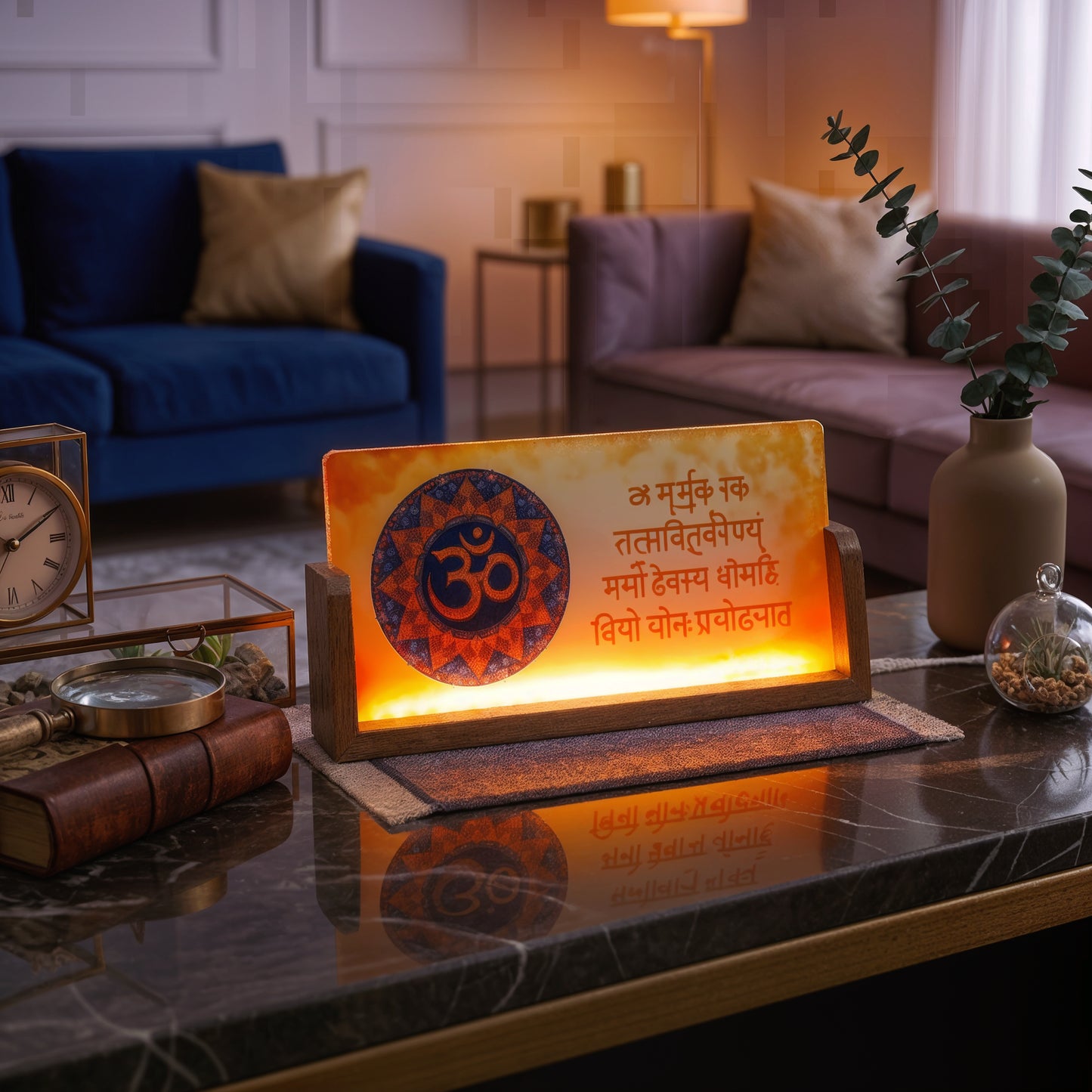 OM Acrylic LED Table Lamp - Wooden Stand