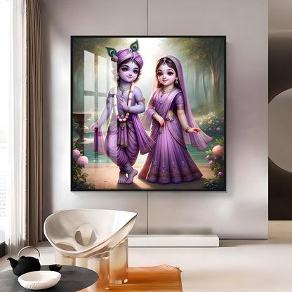 Radha Krishna Bal Roop Premium Acrylic Square Wall Art