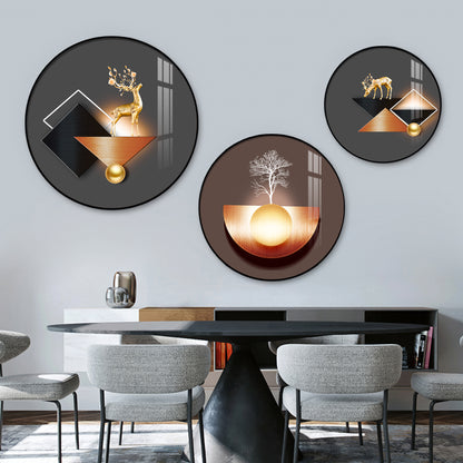 Reindeer Abstract Premium Acrylic Round Wall Art (Set of 3)