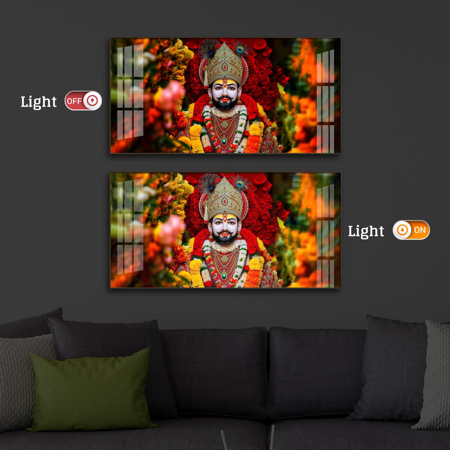 Khatu Shyam Ji Modern Luxury Backlight Horizontal Wall Art