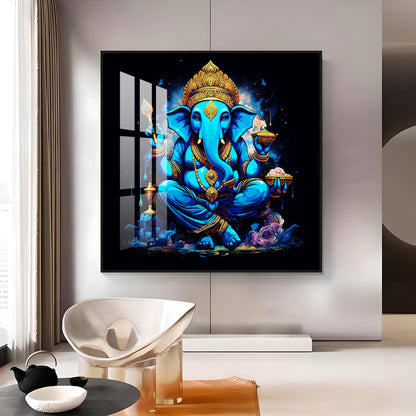 Neon Ganpati Premium Acrylic Square Wall Art