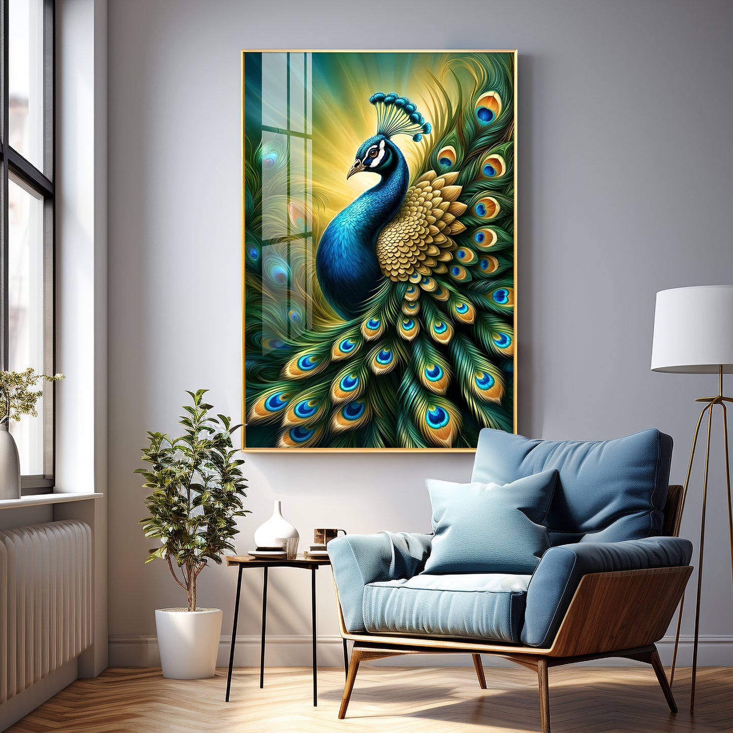 Heavenly Peacock Premium Acrylic Vertical Wall Art