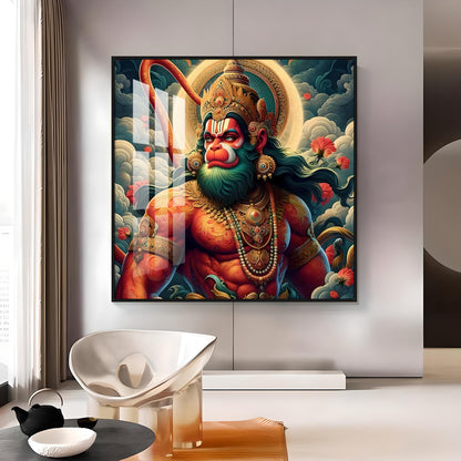 Veer Hanuman Ji Premium Acrylic Square Wall Art