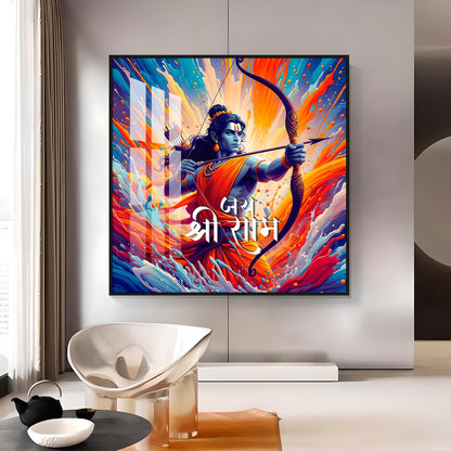 Brave Warrior Shree Ram Premium Acrylic Square Wall Art