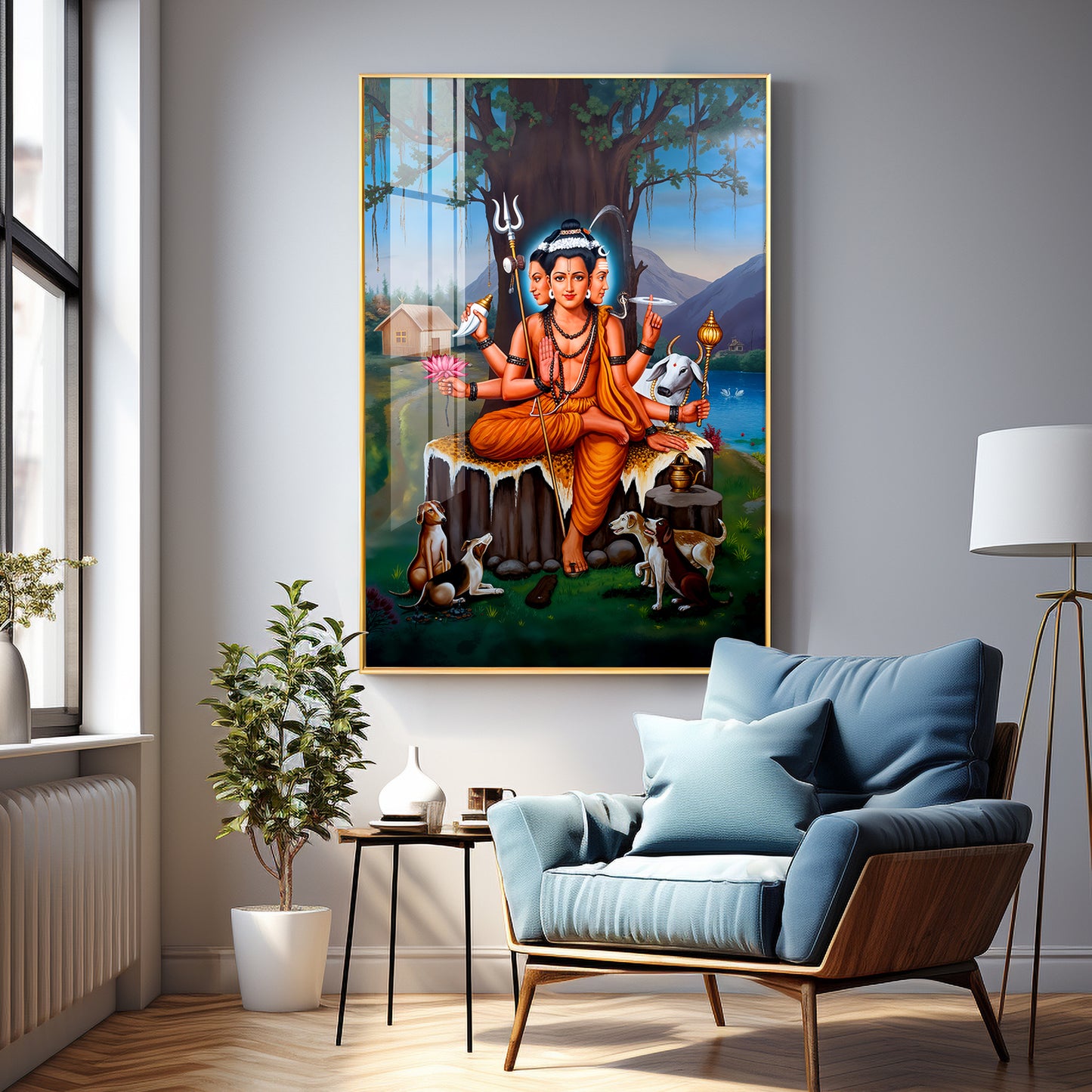 Lord Dattatreya Portray Premium Acrylic Vertical Wall Art