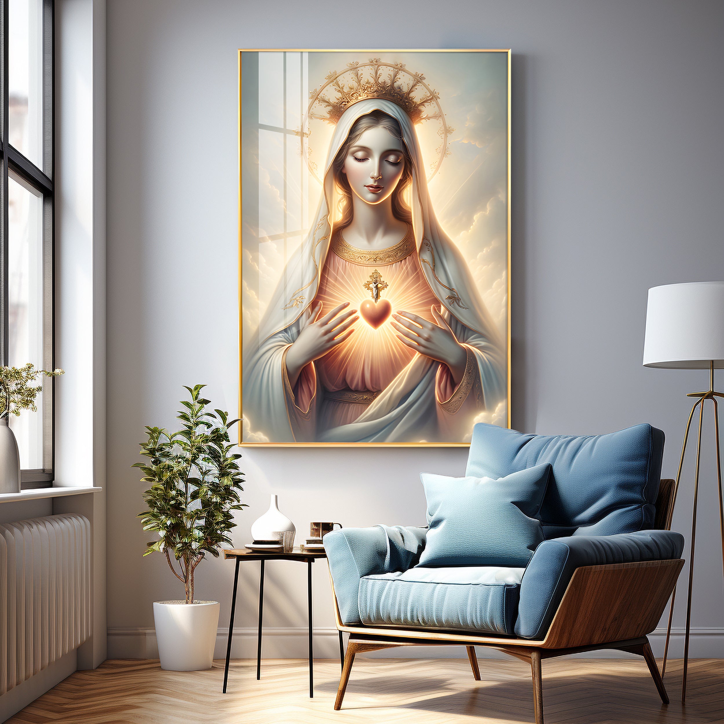 Divine Embrace of Mary Premium Acrylic Vertical Wall Art