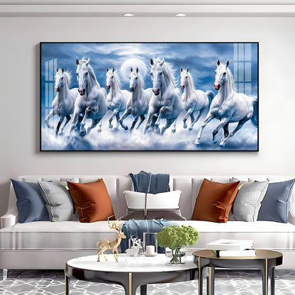 7 White Running Horses With Sunrise Premium Acrylic Horizontal Wall Art