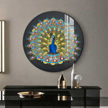 Vibrant Peacock Premium Acrylic Round Wall Art