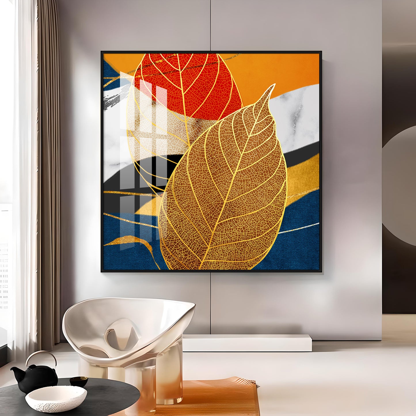 Yellow Tree Leaves Feathers Premium Acrylic Square Wall Art