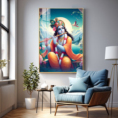 Lord Krishna Devotion Premium Vertical Acrylic Wall Art