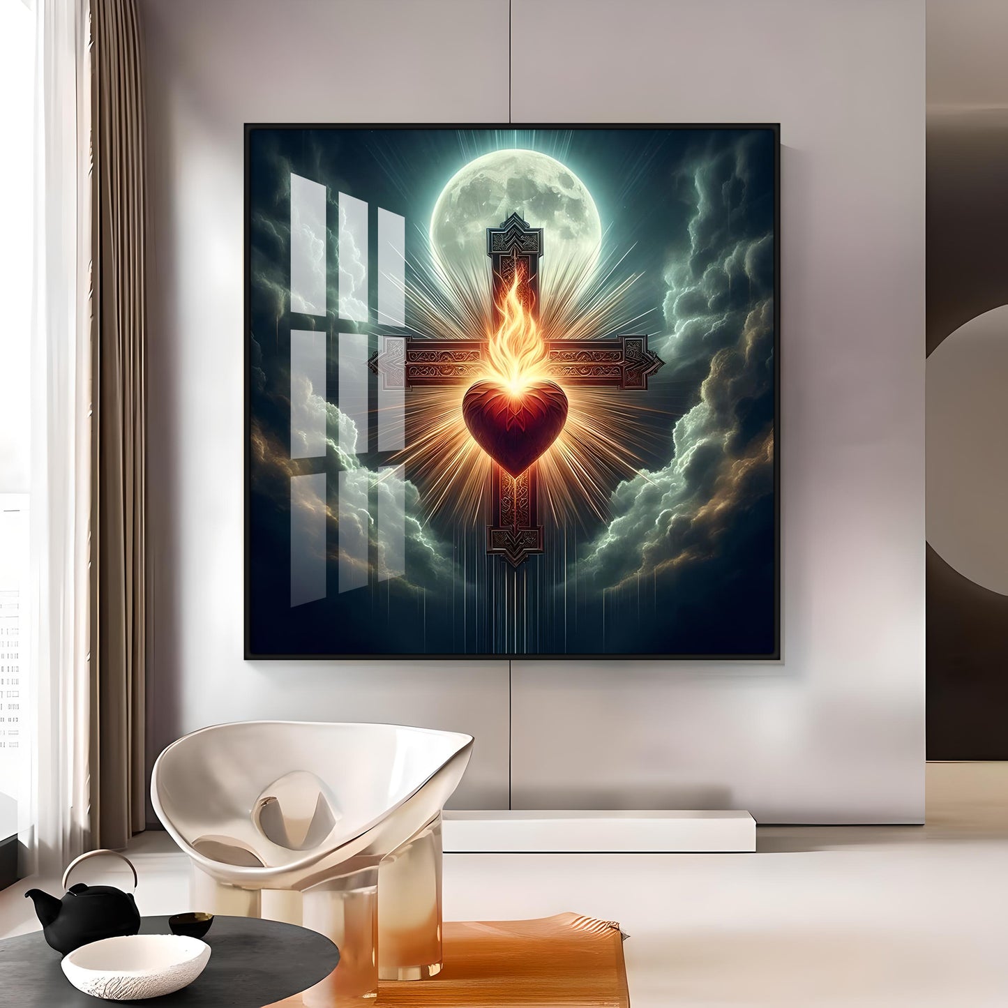 Heart Of Fire and Faith Premium Acrylic Square Wall Art