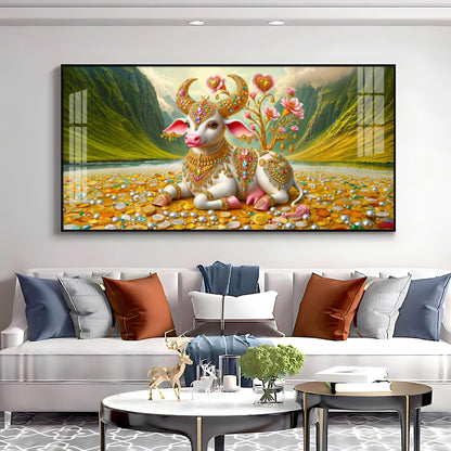 Ornamented Kamadhenu Premium Acrylic Horizontal Wall Art
