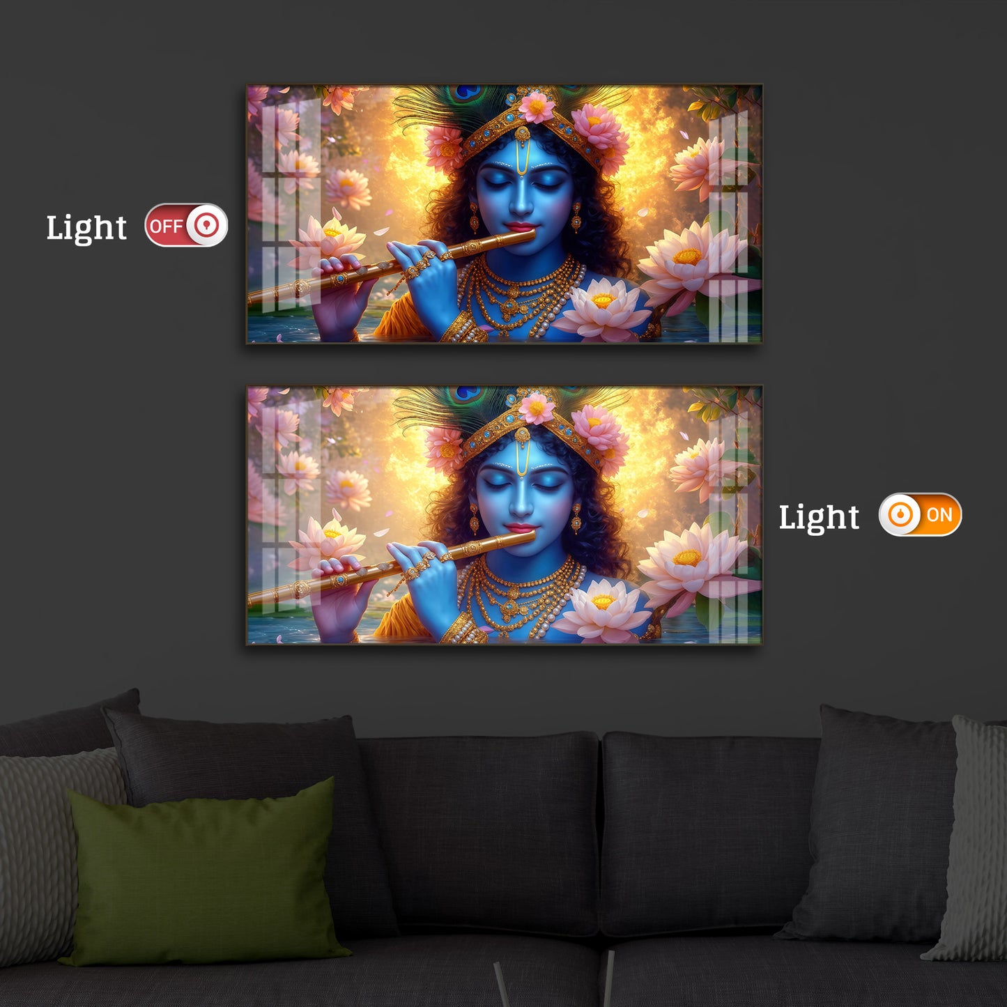 Shree Krishna Modern Luxury Backlight Horizontal Wall Art