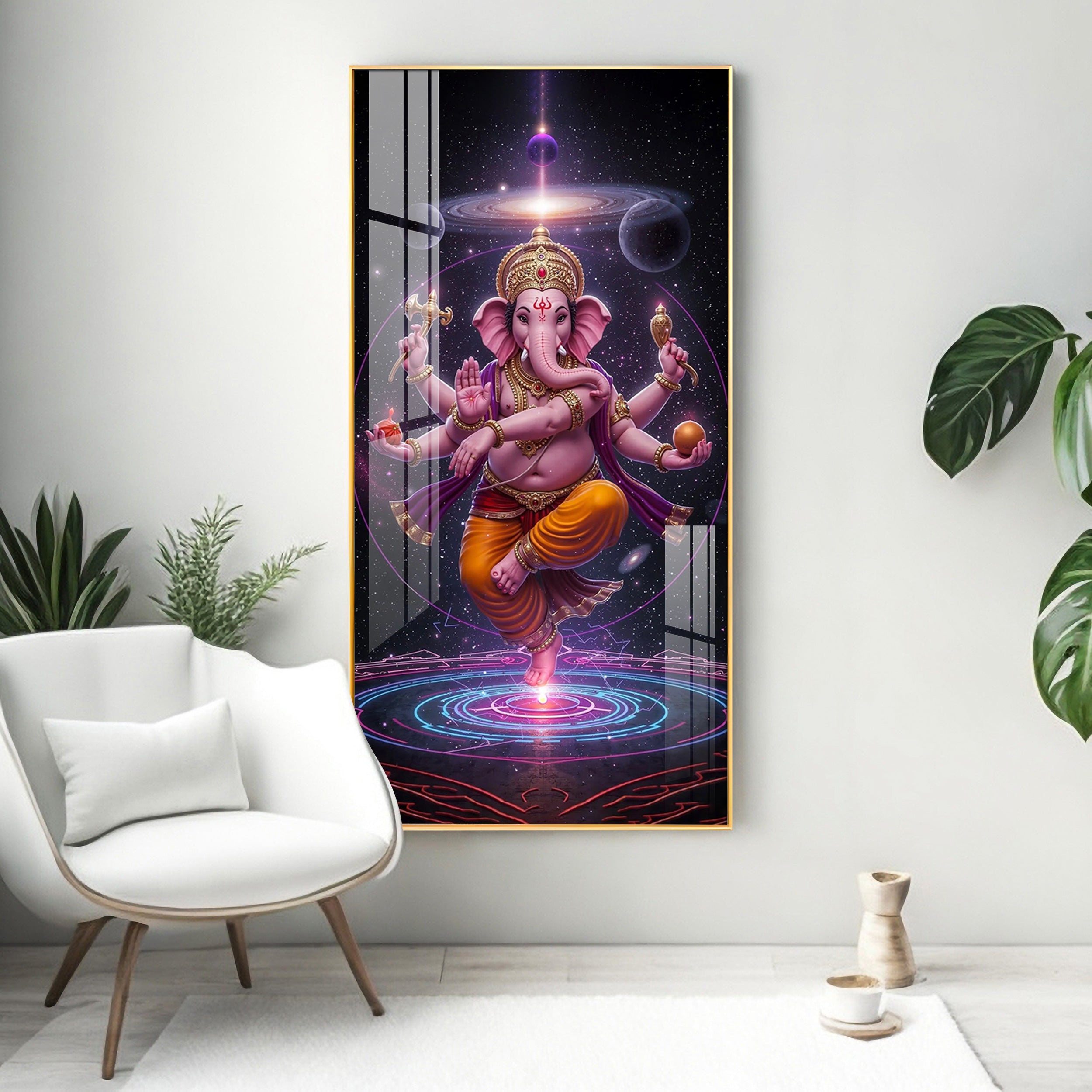 Ganesha's Celestial Embrace Premium Acrylic Vertical Wall Art