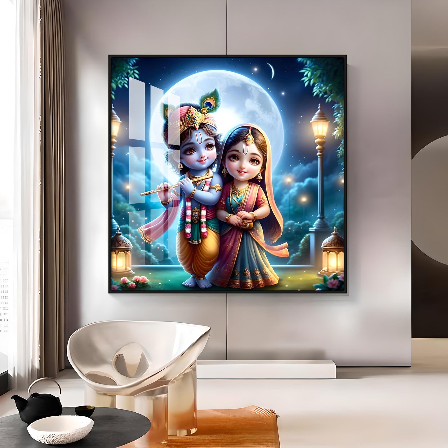 Cute Radha Krishna Premium Acrylic Square Wall Art