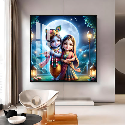 Cute Radha Krishna Premium Acrylic Square Wall Art