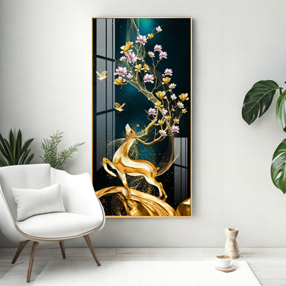 Heavenly Golden Deer Vertical Wall Art