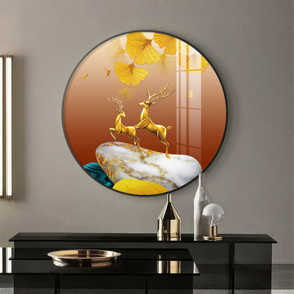 Golden Deer Duo Premium Acrylic Round Wall Art
