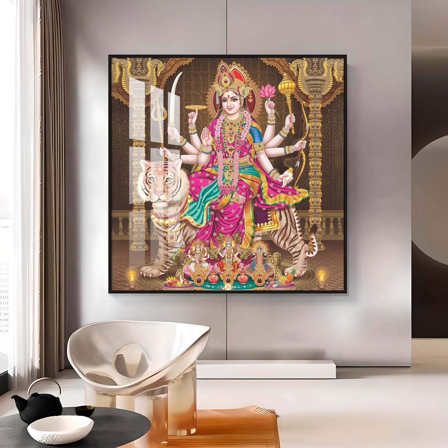 Eternal Devotion Of Durga Mata Premium Acrylic Square Wall Art