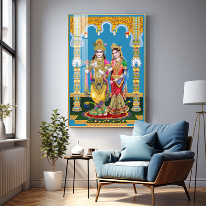 Divine Radha and Krishna Premium Acrylic Vertical Wall Art