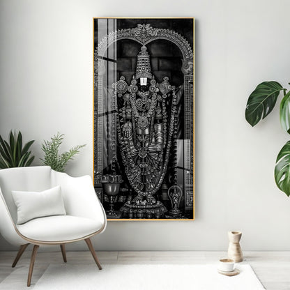 Tirupati Balaji In Charcoal & Graphite Finish Premium Acrylic Vertical Wall Art