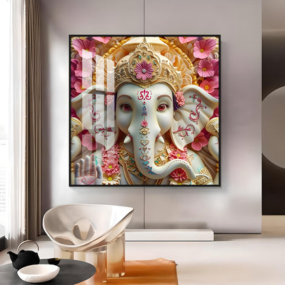 Devotional Lord Ganesh Premium Acrylic Square Wall Art