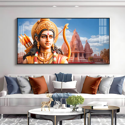 Lord Ram with Ram Mandir Premium Acrylic Horizontal Wall Art